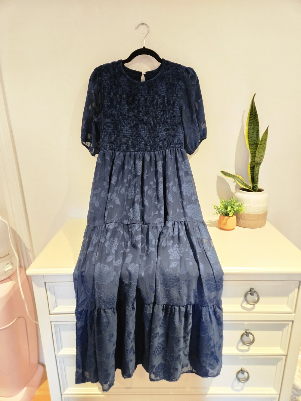 Navy Blue Tiered Floral Dress